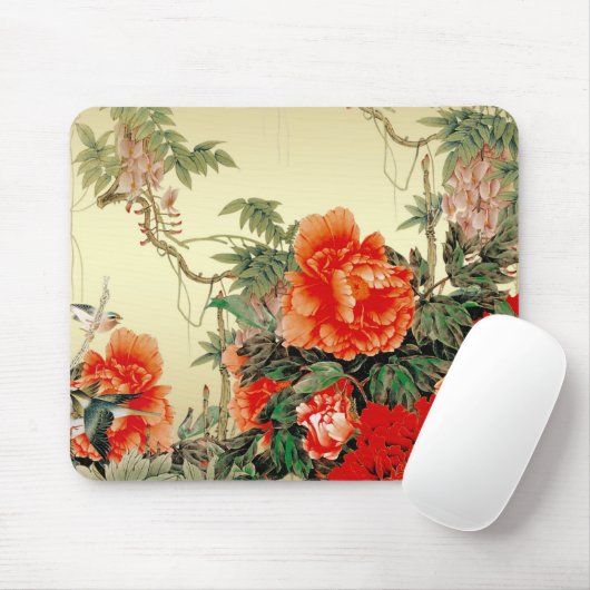 Rode bloemen muismat (Met muis)