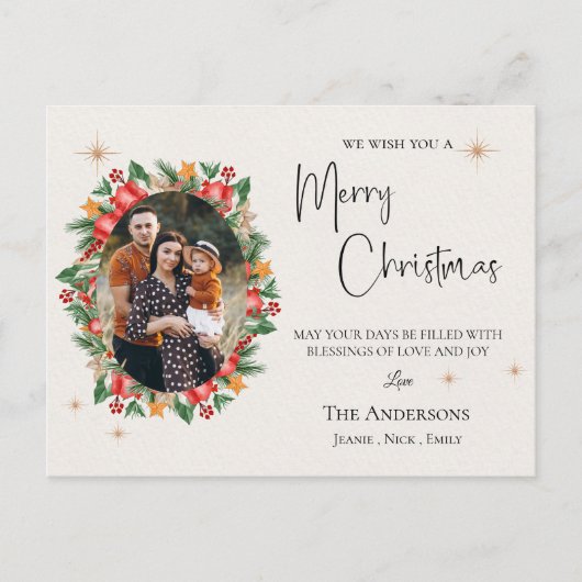 Rode Bloemen Multi Familie Foto's Vrolijk Kerstfee Briefkaart (Voorkant)