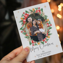 Rode Bloemen Multi Familie Foto's Vrolijk Kerstfee Briefkaart