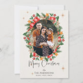 Rode Bloemen Multi Familie Foto's Vrolijk Kerstfee Feestdagenkaart (Voorkant)