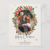 Rode Bloemen Multi Familie Foto's Vrolijk Kerstfee Feestdagenkaart (Voorkant)