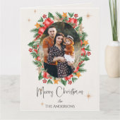 Rode Bloemen Multi Familie Foto's Vrolijk Kerstfee Kaart (Voorkant)