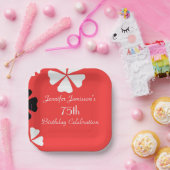 Rode Bloemen, Naam, 75ste Verjaardagsfeestvierkant Papieren Bordje (Feest)