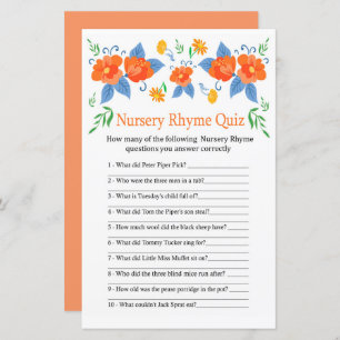 Rode bloemen Nursery Rhyme Quiz baby shower game