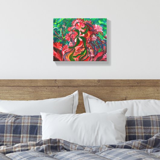 Rode Bloemen - Om Canvas Schilderij (Insitu (Slaapkamer))