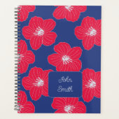 Rode bloemen op Blue_ Floral Pattern Script Planner (Voorkant)