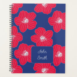 Rode bloemen op Blue_ Floral Pattern Script Planner