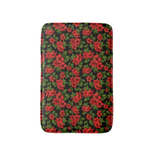 Rode bloemen op de zwarte achtergrond badmat (Voorkant Verticaal)