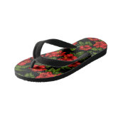 Rode bloemen op de zwarte achtergrond kinder teenslippers (Schuin)