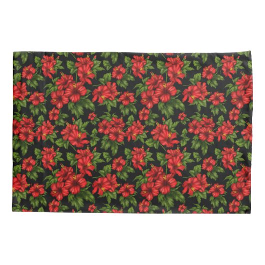 Rode bloemen op de zwarte achtergrond kussensloop (Achterkant)