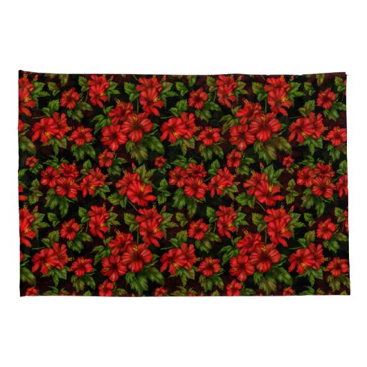 Rode bloemen op de zwarte achtergrond kussensloop (Achterkant-Rechts)