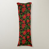 Rode bloemen op de zwarte achtergrond lichaamskussen (Voorkant Verticaal)