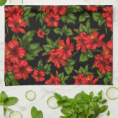 Rode bloemen op de zwarte achtergrond theedoek (Gevouwen)