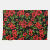 Rode bloemen op de zwarte achtergrond theedoek (Horizontaal)