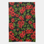 Rode bloemen op de zwarte achtergrond theedoek (Verticaal)