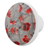 Rode bloemen op donkergrijs, rode papaver keramische knop (Rechts)