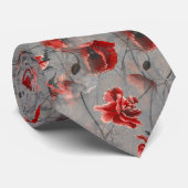 Rode bloemen op donkergrijs, rode papaver stropdas (Opgerold)