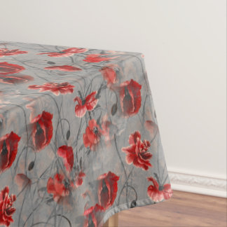 Rode bloemen op donkergrijs, rode papaver tafelkleed