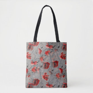 Rode bloemen op donkergrijs, rode papaver tote bag