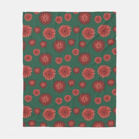 Rode bloemen op een groene achtergrond fleece deken (Voorkant)