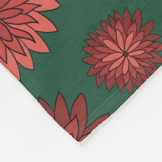 Rode bloemen op een groene achtergrond fleece deken (Hoek)