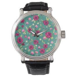 Rode bloemen op een groene achtergrond horloge