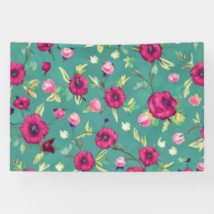 Rode bloemen op een groene achtergrond spandoek