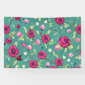 Rode bloemen op een groene achtergrond spandoek