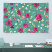 Rode bloemen op een groene achtergrond spandoek (Beurs)