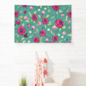 Rode bloemen op een groene achtergrond spandoek (Insitu)