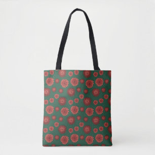 Rode bloemen op een groene achtergrond tote bag