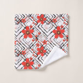 Rode bloemen op een witte, zwarte achtergrond. bad handdoek (Wasdoekje)