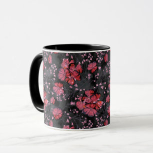 Rode bloemen op een zwart-grijze achtergrond. mok