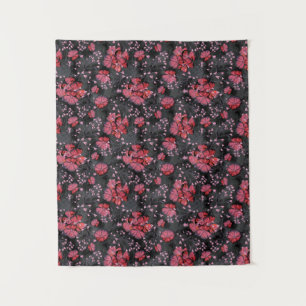 Rode bloemen op een zwart-grijze achtergrond. wandkleed