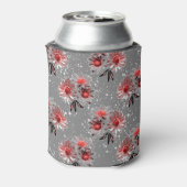 Rode bloemen op grijs blikjeskoeler (Blikje Achterkant)