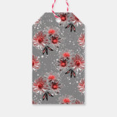 Rode bloemen op grijs cadeaulabel (Achterkant)