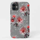 Rode bloemen op grijs Case-Mate iPhone case (Achterkant)