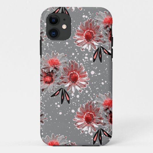 Rode bloemen op grijs Case-Mate iPhone case (Achterkant)
