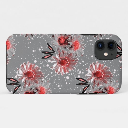 Rode bloemen op grijs Case-Mate iPhone case (Achterkant (horizontaal))