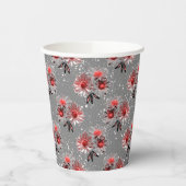 Rode bloemen op grijs papieren bekers (Links)
