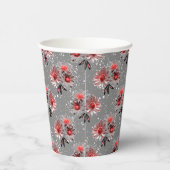 Rode bloemen op grijs papieren bekers (Rechts)