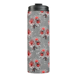 Rode bloemen op grijs thermosbeker