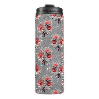 Rode bloemen op grijs thermosbeker