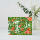 Rode Bloemen op Groen Briefkaart (Staand voorkant)