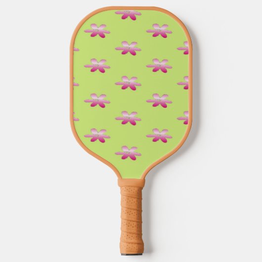 Rode bloemen op groen pickleball paddle (Voorkant)