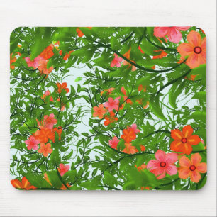 Rode Bloemen op Groene Kunst Muismat
