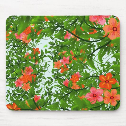 Rode Bloemen op Groene Kunst Muismat (Voorkant)