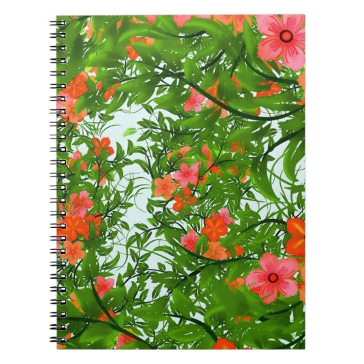 Rode bloemen op groene kunst notitieboek (Voorkant)