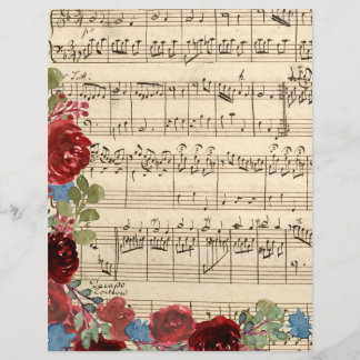 Rode bloemen op papier voor muziek- en schrijfscra