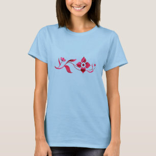 Rode bloemen op wijn t-shirt